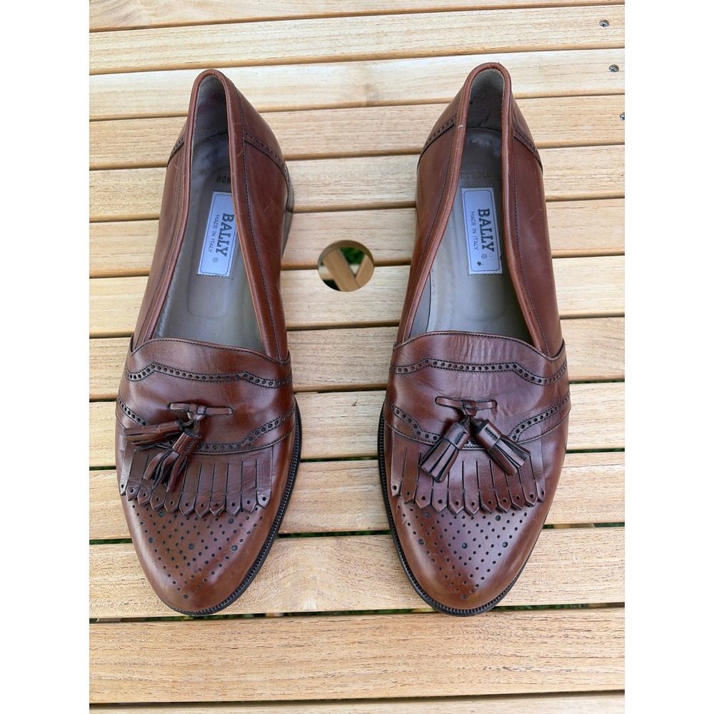 Bally Romolo Brown Leather Kiltie Tassel Loafers Wingtip Brogue Mens 12 EEE